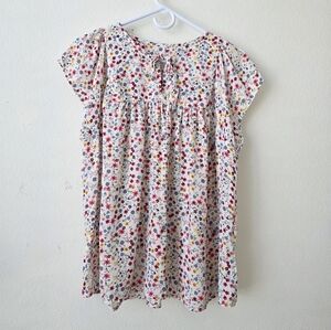 GAP White Short Sleeve Tie-Neck Floral Print Blouse